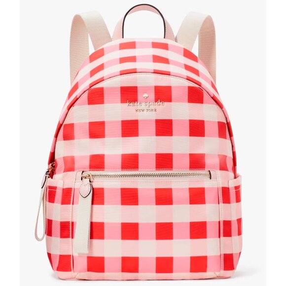S Kate Spade Chelsea Gingham Pink Red Medium Nylon Backpack KG566 NWT $299 main image 8